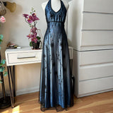 Blue Gorgeous Vintage Elegant Exquisite Beaded Suspender Long Tulle Ball Gown Evening Gown Party Dress Prom Gown HZ1023