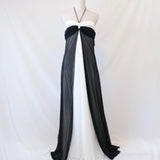 Black and white vintage fashion stunning high waist halter neckline long Chiffon Tulle prom dress evening gown party dress bridesmaid dress HZ1023