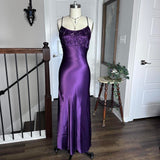 Dark Purple Vintage Fashion Stunning Elegant Delicate Beaded Long Satin Formal Prom Dress Evening Gown Birthday Party Dress Prom Dress Graduation Dress HZ1023