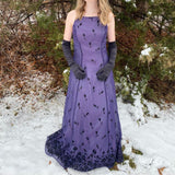 Purple Elegant Exquisite Floral Spaghetti Strap Long Tulle Floor Length Ball Gown Evening Gown Party Dress Prom Dress HZ1023