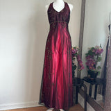 Burgundy Vintage Fashion Stunning Elegant Exquisite Beaded Long Satin tulle High Waist Formal Gothic Ball Gown Evening Gown Birthday Party Gown Prom Gown Graduation Gown HZ1023