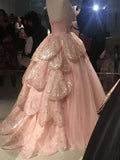 Pink Glitter Beading Elegant Long Tulle Ball Gown Evening Dress Graduation Dress HZ1023