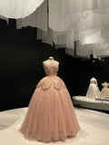 Pink Glitter Beading Elegant Long Tulle Ball Gown Evening Dress Graduation Dress HZ1023