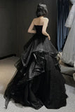 Black Shiny Sweetheart Tulle Layers Ball Gown Formal Dresses, Black Evening Dress Prom Dress HZ1023