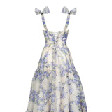 Blue white beautiful charming floral print sweetheart neckline A-line long chiffon ball gown evening dress wedding holiday party dress HZ1023