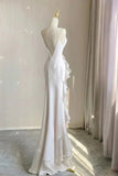 Black/Wine Red/White Fashion Elegant Spaghetti Strap Backless Long Chiffon Mermaid Slim Ruffle Ball Gown HZ1023