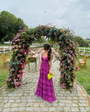 Purple Fashion Elegant A-line Long Layered Ruffle Chiffon Ball Gown Evening Dress Wedding Guest Party Dress Birthday Dress HZ1023
