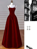 Black/Red/Navy Elegant Simple Fashion A-Line Satin Long Ball Gown Evening Dress Party Dress Prom Dress HZ1023