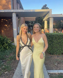 Champagne V-neck black lace mermaid long slim evening dress ball gown wedding guest dress HZ1023