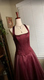 Burgundy red vintage elegant shiny beaded long tulle Prom Gown evening dress party dress HZ1023