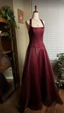 Burgundy red vintage elegant shiny beaded long tulle Prom Gown evening dress party dress HZ1023