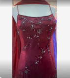 Burgundy Vintage Beaded Long Ball Gown Evening Dress Floor Length Party Dress with Scarf HZ1023