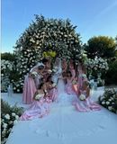 Pink retro elegant sweetheart neckline A-line spaghetti strap satin long evening dress birthday party dress bridesmaid dress HZ1023