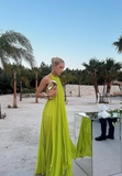 Yellow green fashion pleated backless long elegant chiffon ball gown evening dress party dress HZ1023
