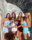 Blue floral elegant cute short bodycon homecoming dress prom dress party dress HZ1023