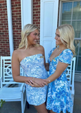 Blue floral elegant cute short bodycon homecoming dress prom dress party dress HZ1023