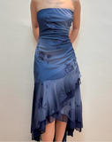 Blue shiny fashion exquisite off-shoulder long sequined chiffon ruffled ball gown evening dress party dress HZ1023