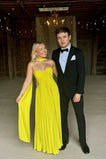 Yellow green fashion simple elegant tube top off shoulder long chiffon ball gown party dress evening dress with scarf Prom Dress HZ1023