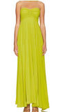 Yellow green fashion simple elegant tube top off shoulder long chiffon ball gown party dress evening dress with scarf Prom Dress HZ1023