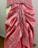 Pink Gorgeous Sparkling Exquisite Delicate Beading Long Satin Ball Gown Evening Dress Party Dress Prom Dress HZ1023