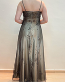 Brown Elegant Fashion Exquisite Spaghetti Strap Long Tulle Ball Gown Evening Dress Party Dress Prom Dress HZ1023