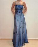 Blue Delicate Beaded Long Tulle Elegant Ball Gown Evening Dress Formal Birthday Party Dress Prom Dress HZ1023