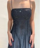 Silver Black Delicate Beaded Long Tulle Elegant Ball Gown Evening Dress Formal Birthday Party Dress Prom Dress HZ1023