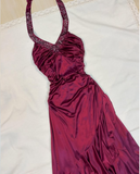 Purple Fashion Elegant Fairy Exquisite Beaded Suspender Long Satin Ruffle Ball Gown Evening Dress Birthday Party Dress Prom Dress HZ1023