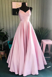 Elegant Pleated A-Line Pink Customized Floor-length Long Prom Dress HZ1023