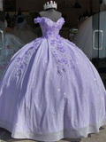 Lilac sparkling long ball gown evening dress quinceanera 3D flower sweetheart 15 16 princess ball gown HZ1023