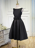 Black elegant cute simple knee-length mid-length satin homecoming dress prom dress evening dress party dress HZ1023