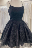 Glitter Appliques Lace-Up A-Line Short Homecoming Dress HZ1023