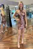 Bronze Halter Ruched Short Party Dress HZ1023