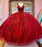 Red elegant charming applique long prom dress evening gown handmade flowers fluffy custom 3d flowers new arrival party dress HZ1023