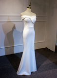 Elegant White Off Shoulder Slit Mermaid Party Dress, White Party Gown HZ1023