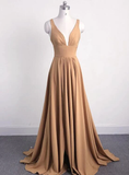 Charming Slit Long V-Neckline Bridesmaid Dress, Beautiful Party Gown HZ1023