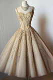 Elegant A-Line Straps Sweetheart Tea-Length Sleeveless Homecoming Dresses HZ1023