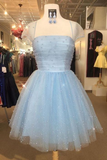 Cute Light Sky Blue Homecoming Dresses with Cap Sleeves HZ1023