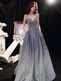Beautiful Lavender Gradient Beaded Straps Long Formal Dress, A-Line Low Back Prom Dress HZ1023