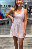 Pink Sequins Scoop Romper for Homecoming HZ1023