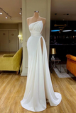 STRAPLESS CREAMY WHITE HIGH-SPLIT PLEATED LONG PROM DRESS HZ1023