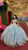 Light Blue Ball Gown With Appliques Sweet 16 Dress HZ1023