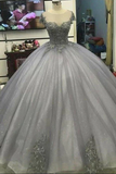 New Arrival Quinceanera Dresses Scoop Tulle With Applique Floor Length Ball Gown HZ1023