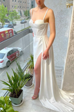 White Spaghetti-Straps Mermaid Prom Dress With Ruffles HZ1023