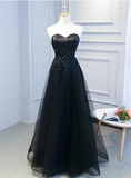 Black Sweetheart Lace And Tulle Long Party Dress, Elegant Bridesmaid Dress HZ1023