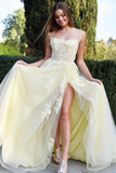 Daffodil Spaghetti-Straps Lace Appliques Mermaid Prom Dress With Split HZ1023