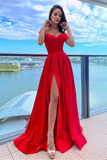 Red Off-the-Shoulder Prom Dress With Split HZ1023