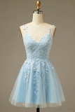 Light Blue Appliques A-line Short Homecoming Dress HZ1023