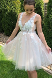 A-line Pink and White Appliques Short Homecoming Dress HZ1023