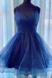 Navy Blue A-line Pleated Short Homecoming Dress HZ1023
